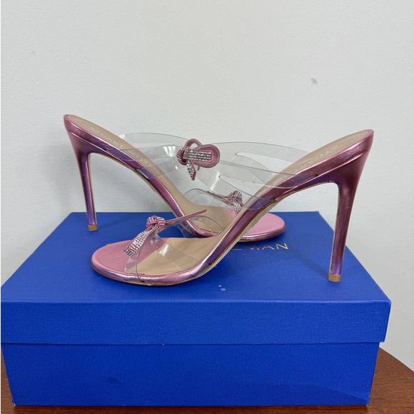 Stuart Weitzman Bow 100 Slide Sandal in Clear/Cotton Candy Size 9 - Picture 7 of 12